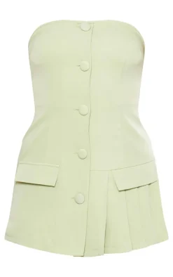 Sage Green Tailored Pleat Detail Bandeau Skort Romper