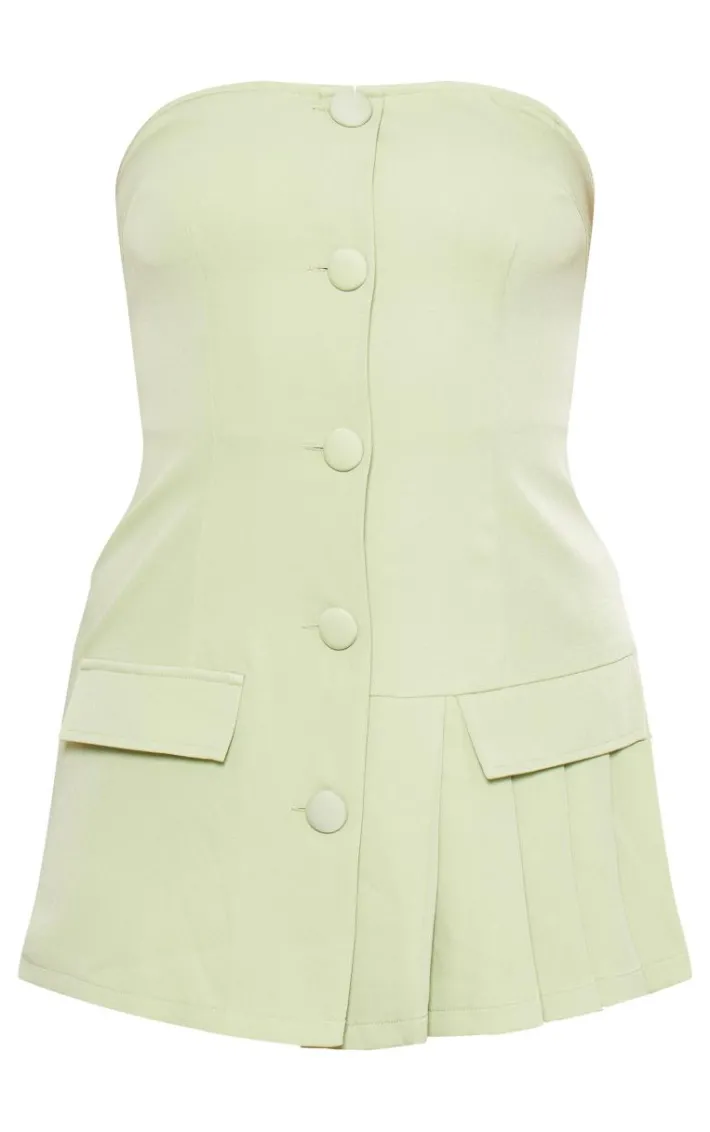 Sage Green Tailored Pleat Detail Bandeau Skort Romper