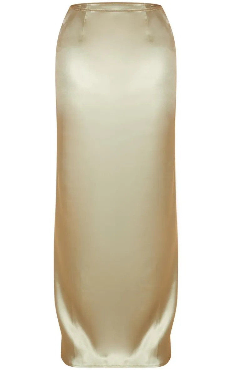 Hot PrettyLittleThing Satin Maxi Skirt Sage