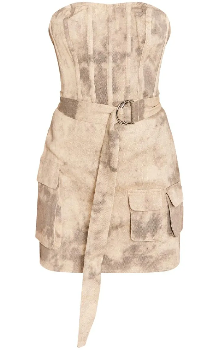 Acid Wash Corset Belted Pocket Bodycon Dress-PrettyLittleThing