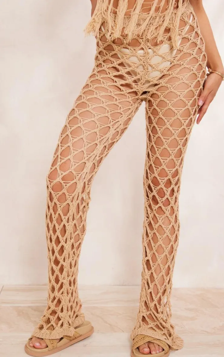 Best PrettyLittleThing Crochet Netted Tassel Belt Pants Sand