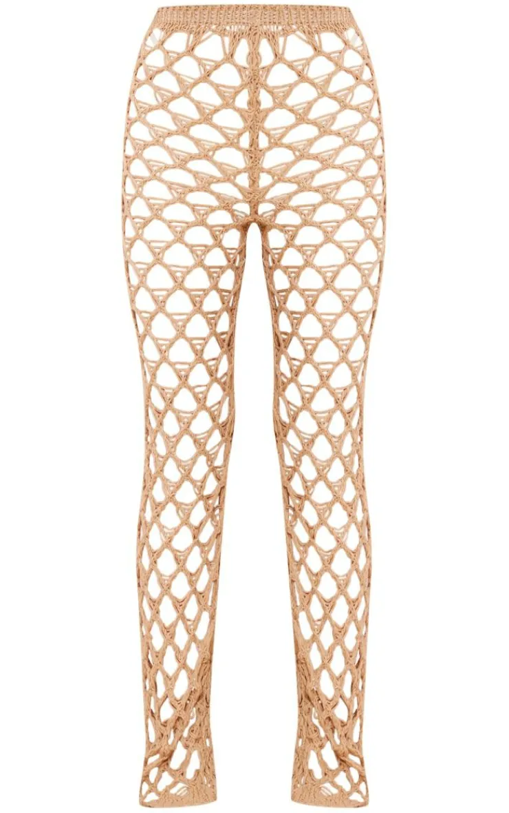 Best PrettyLittleThing Crochet Netted Tassel Belt Pants Sand