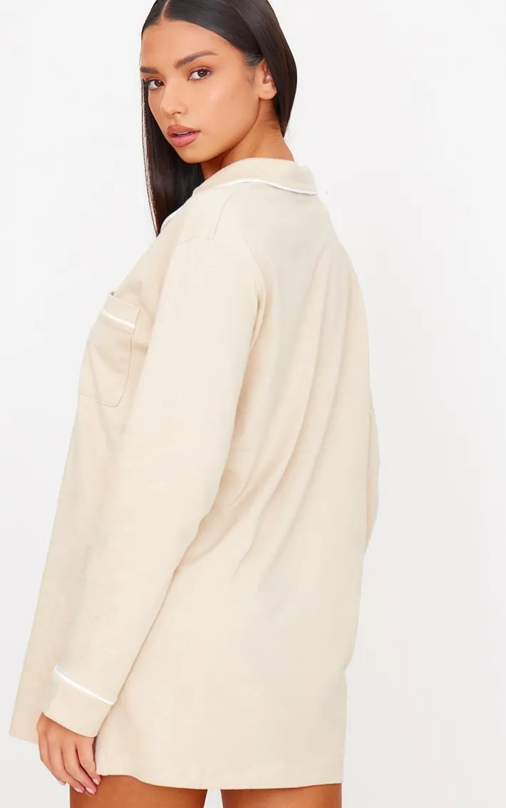 Sand Piping Jersey Detail Long Sleeve Nightdress