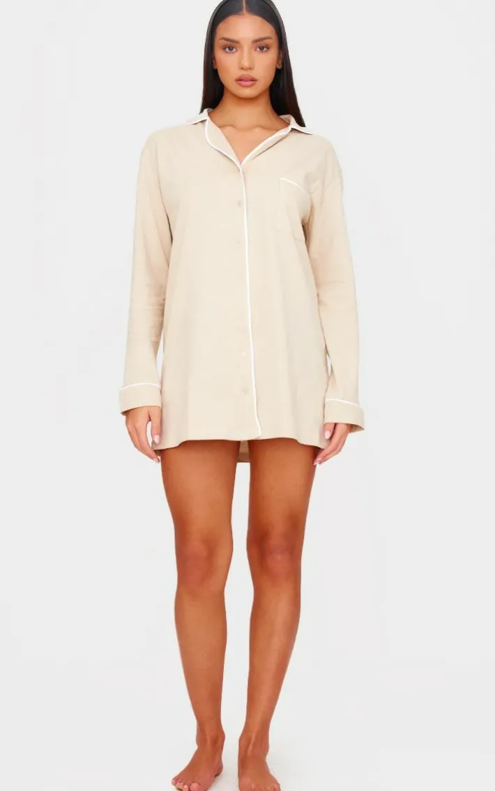 Sand Piping Jersey Detail Long Sleeve Nightdress