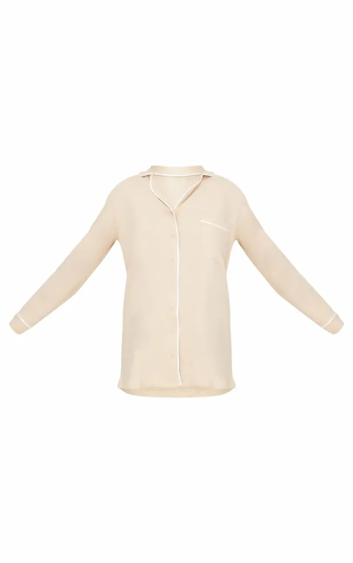 Sand Piping Jersey Detail Long Sleeve Nightdress