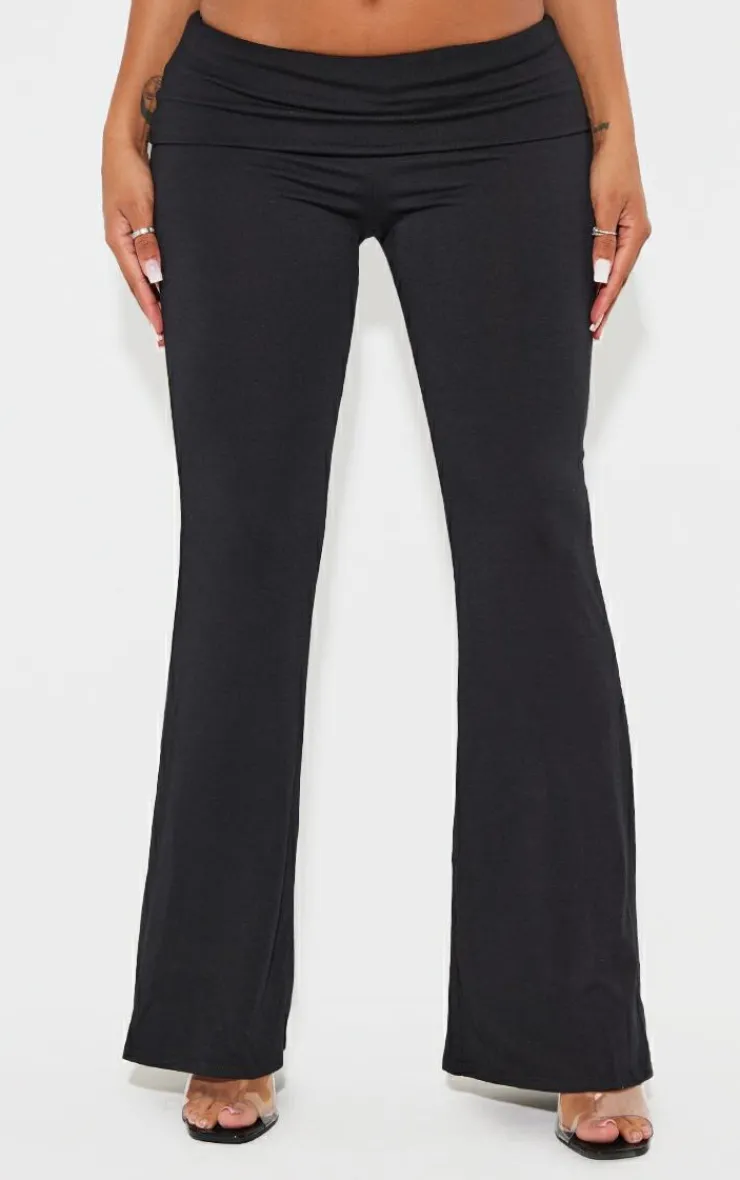 New PrettyLittleThing Shape Contour Jersey Foldover Waist Flare Pants Black