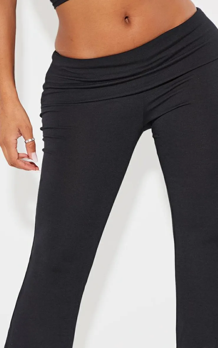 New PrettyLittleThing Shape Contour Jersey Foldover Waist Flare Pants Black
