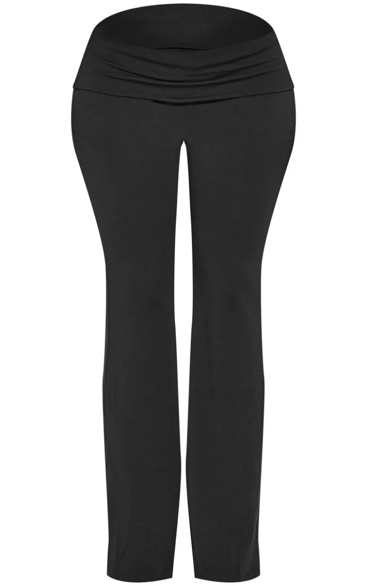 New PrettyLittleThing Shape Contour Jersey Foldover Waist Flare Pants Black