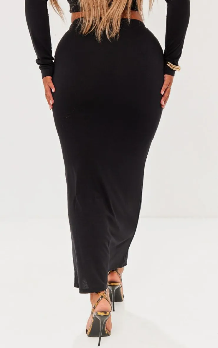 PrettyLittleThing Shape Contour Jersey Low Rise Maxi Skirt Black