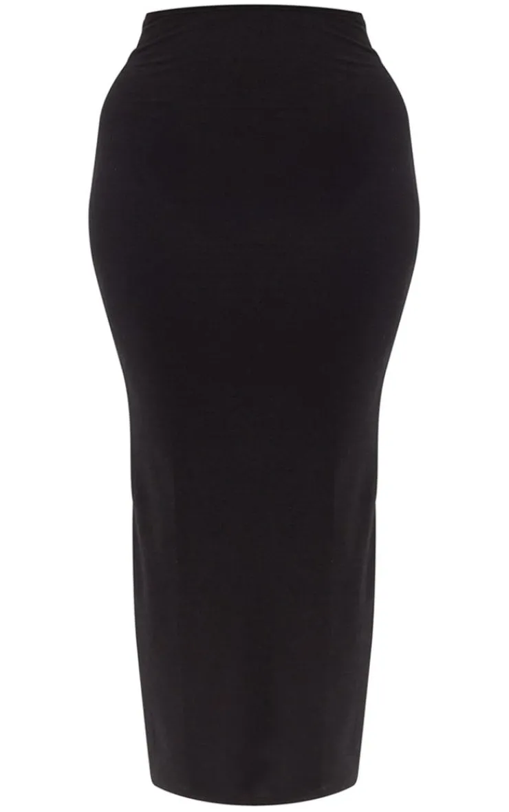PrettyLittleThing Shape Contour Jersey Low Rise Maxi Skirt Black