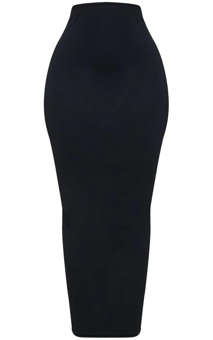 PrettyLittleThing Shape Cotton High Waisted Midaxi Skirt Black
