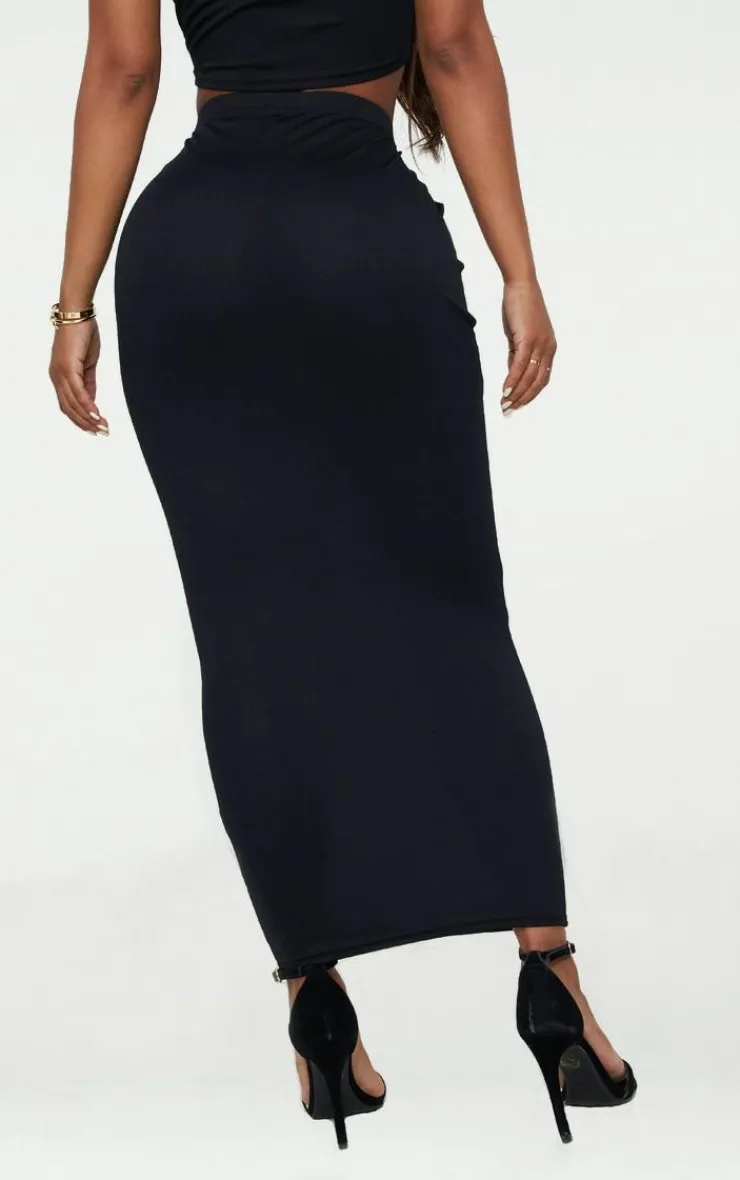 PrettyLittleThing Shape Cotton High Waisted Midaxi Skirt Black