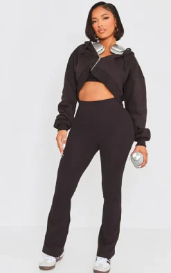 Hot PrettyLittleThing Shape Cotton High Waisted Flared Pants Black
