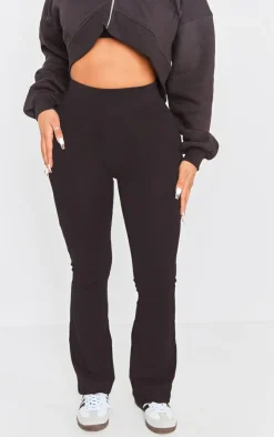 Hot PrettyLittleThing Shape Cotton High Waisted Flared Pants Black