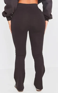 Hot PrettyLittleThing Shape Cotton High Waisted Flared Pants Black