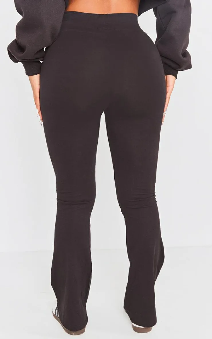 Hot PrettyLittleThing Shape Cotton High Waisted Flared Pants Black