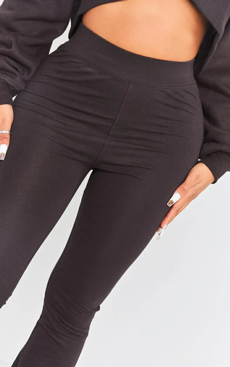 Hot PrettyLittleThing Shape Cotton High Waisted Flared Pants Black