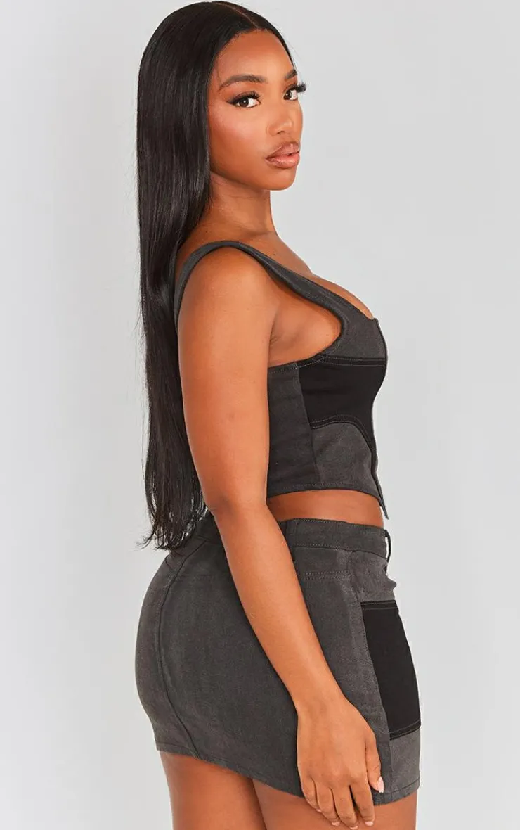 Outlet PrettyLittleThing Shape Denim Corset Black