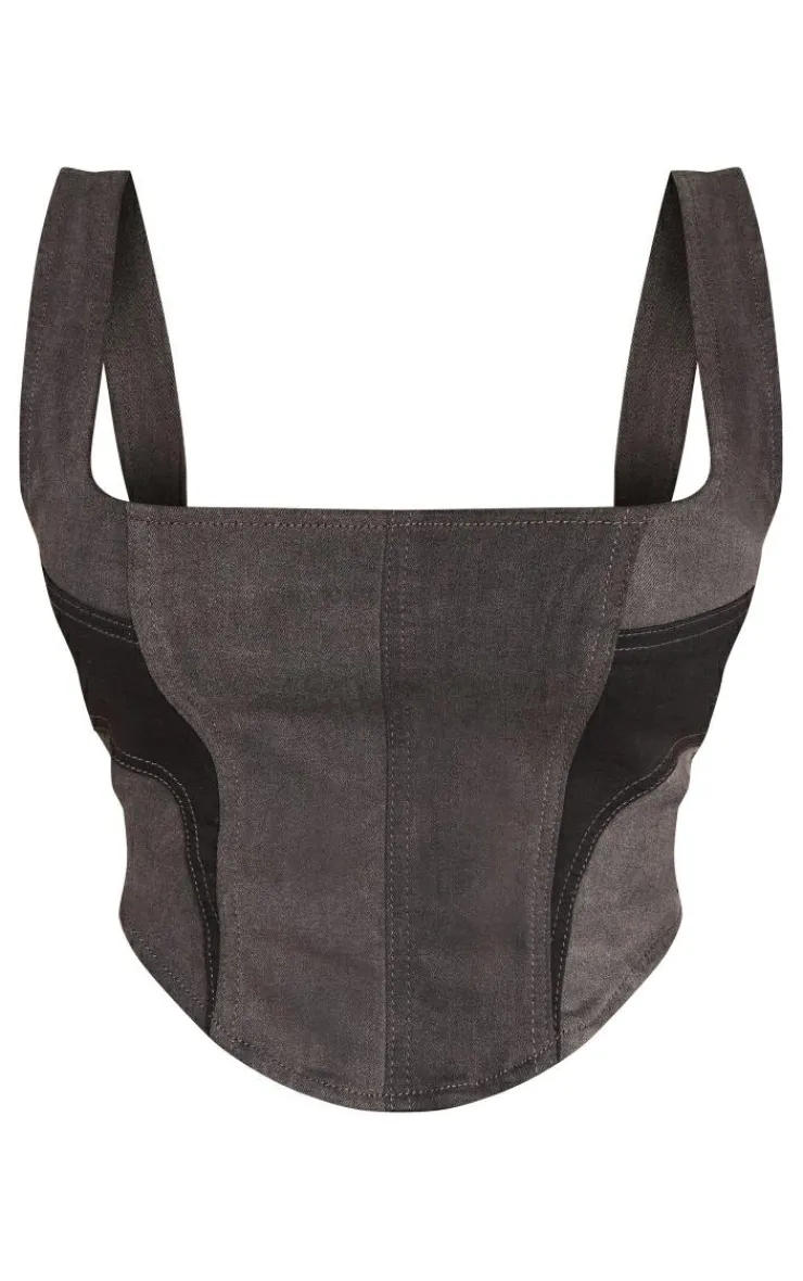 Outlet PrettyLittleThing Shape Denim Corset Black