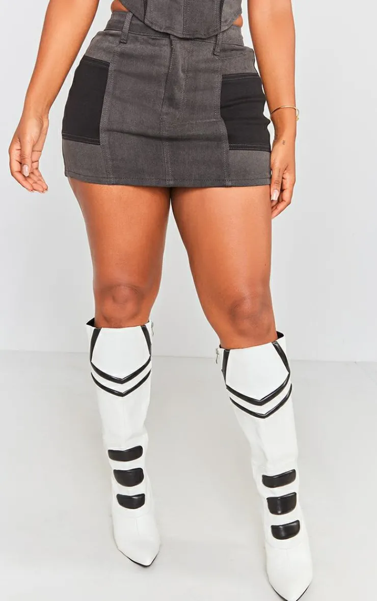 Discount PrettyLittleThing Shape Denim Micro Mini Skirt Black