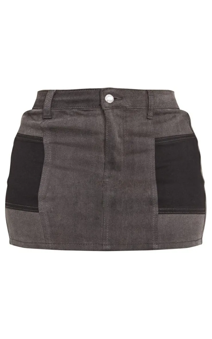 Discount PrettyLittleThing Shape Denim Micro Mini Skirt Black