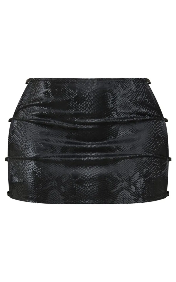 PrettyLittleThing Shape Faux Leather Croc Printed Cut Out Mini Skirt Black