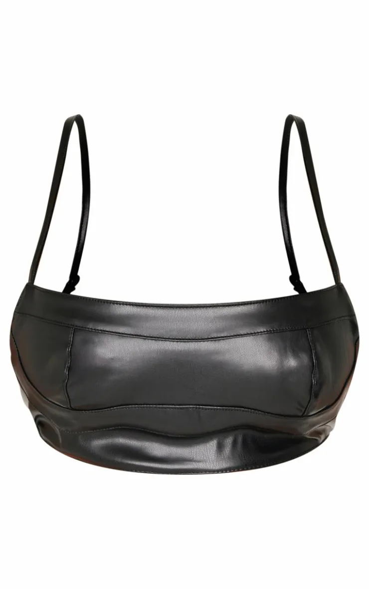 Shape Faux Leather Strappy Crop Top-PrettyLittleThing