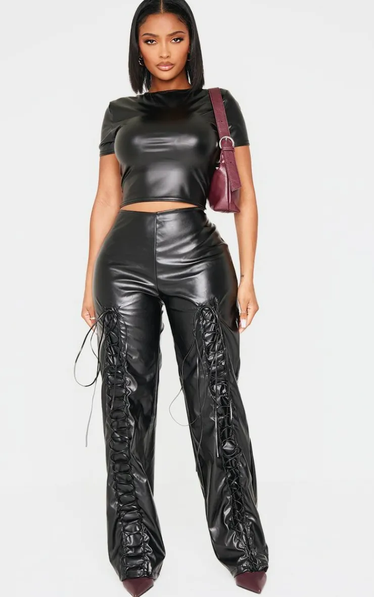 Hot PrettyLittleThing Shape Faux Leather Top Black
