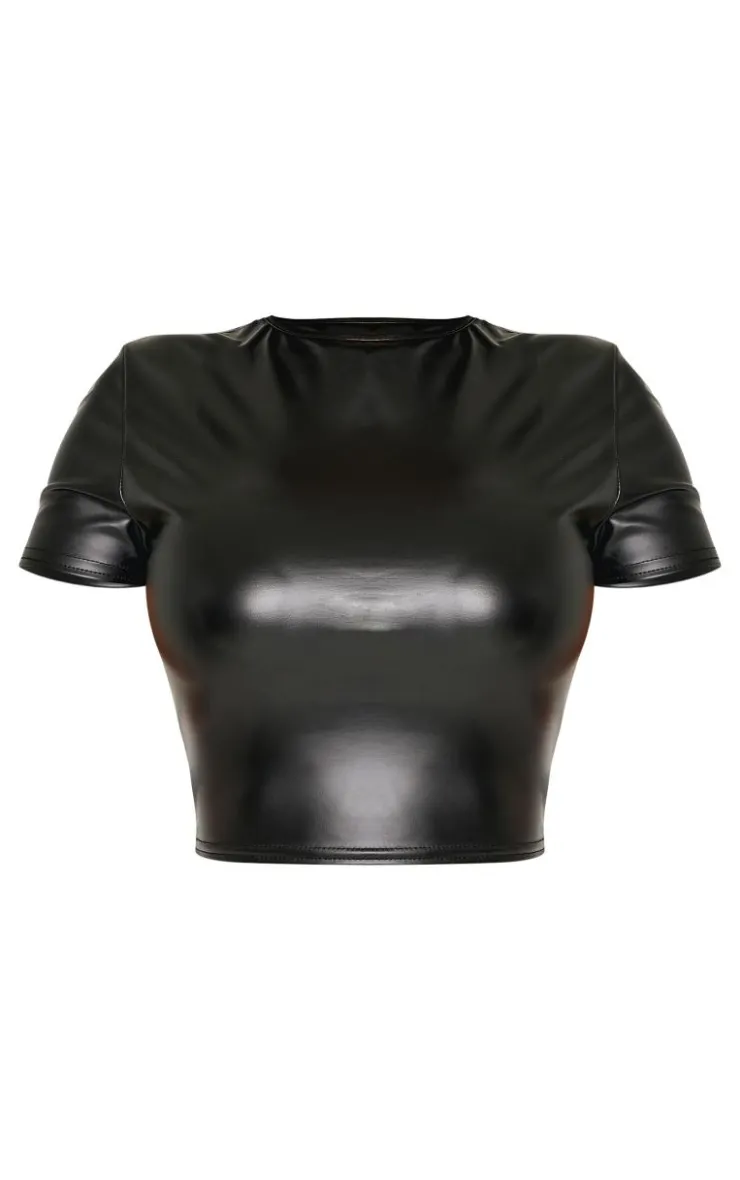 Hot PrettyLittleThing Shape Faux Leather Top Black