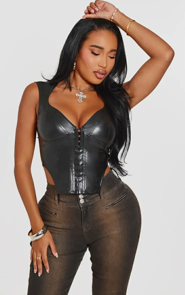 Shape Faux Leather Hook and Eye Corset-PrettyLittleThing