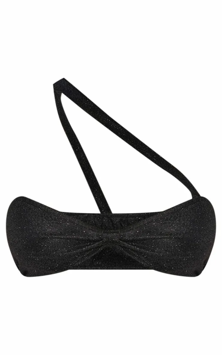 Outlet PrettyLittleThing Shape Glitter Asymmetric Bralette Black