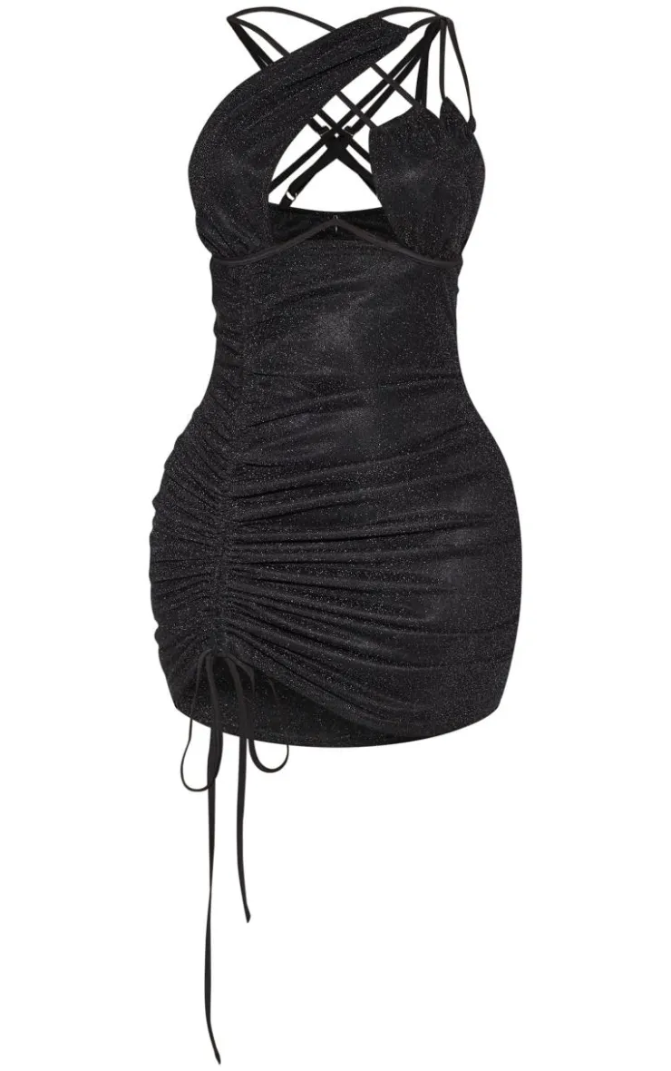 Shape Glitter Cup Detail Ruched Side Bodycon Dress-PrettyLittleThing New