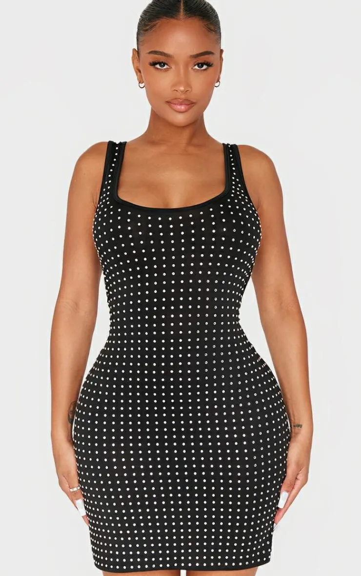 Shape Hot Fix Scoop Neck Mini Dress-PrettyLittleThing Best