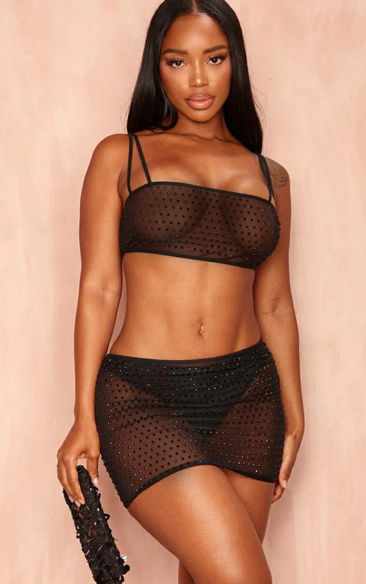 Discount PrettyLittleThing Shape Hot Fix Strappy Crop Top Black