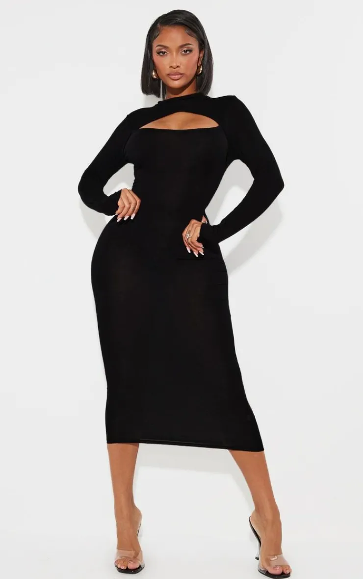 Shape Jersey Cut Out Long Sleeve Midi Dress-PrettyLittleThing Clearance