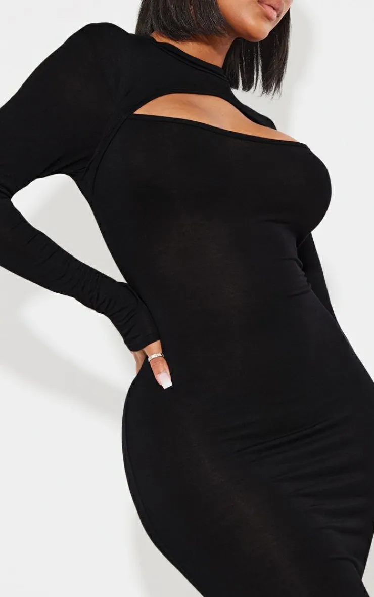 Shape Jersey Cut Out Long Sleeve Midi Dress-PrettyLittleThing Clearance