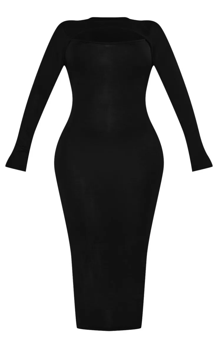 Shape Jersey Cut Out Long Sleeve Midi Dress-PrettyLittleThing Clearance