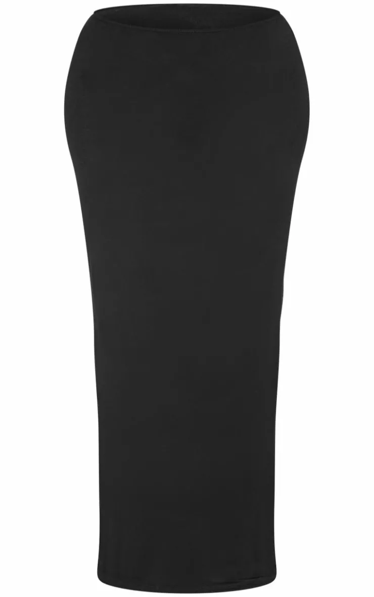 Online PrettyLittleThing Shape Jersey Low Waist Maxi Skirt Black