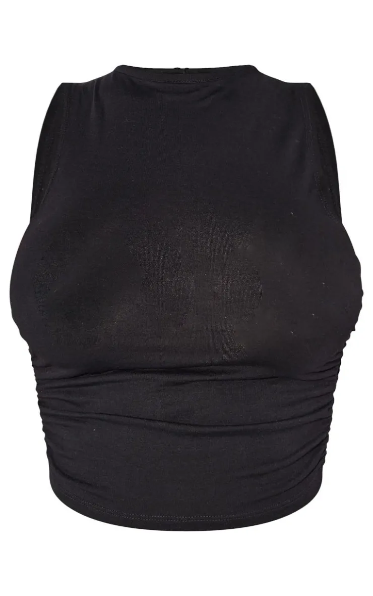 PrettyLittleThing Shape Jersey Ruched Side Sleeveless Crop Top Black