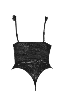 Shape Black Lace Mesh Stripe Bodysuit
