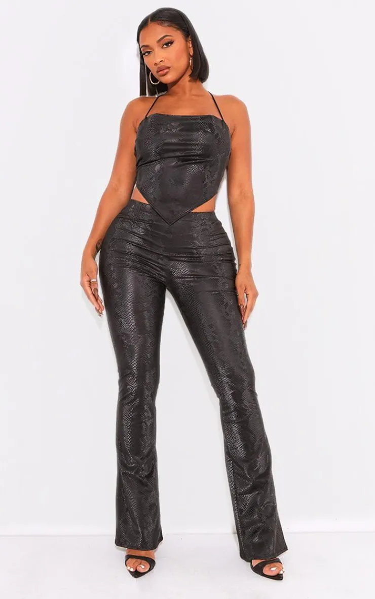 Outlet PrettyLittleThing Shape Matte Faux Leather Snake Flare Pants Black