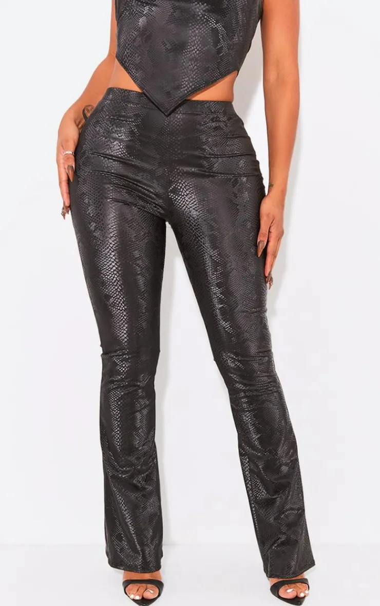 Outlet PrettyLittleThing Shape Matte Faux Leather Snake Flare Pants Black