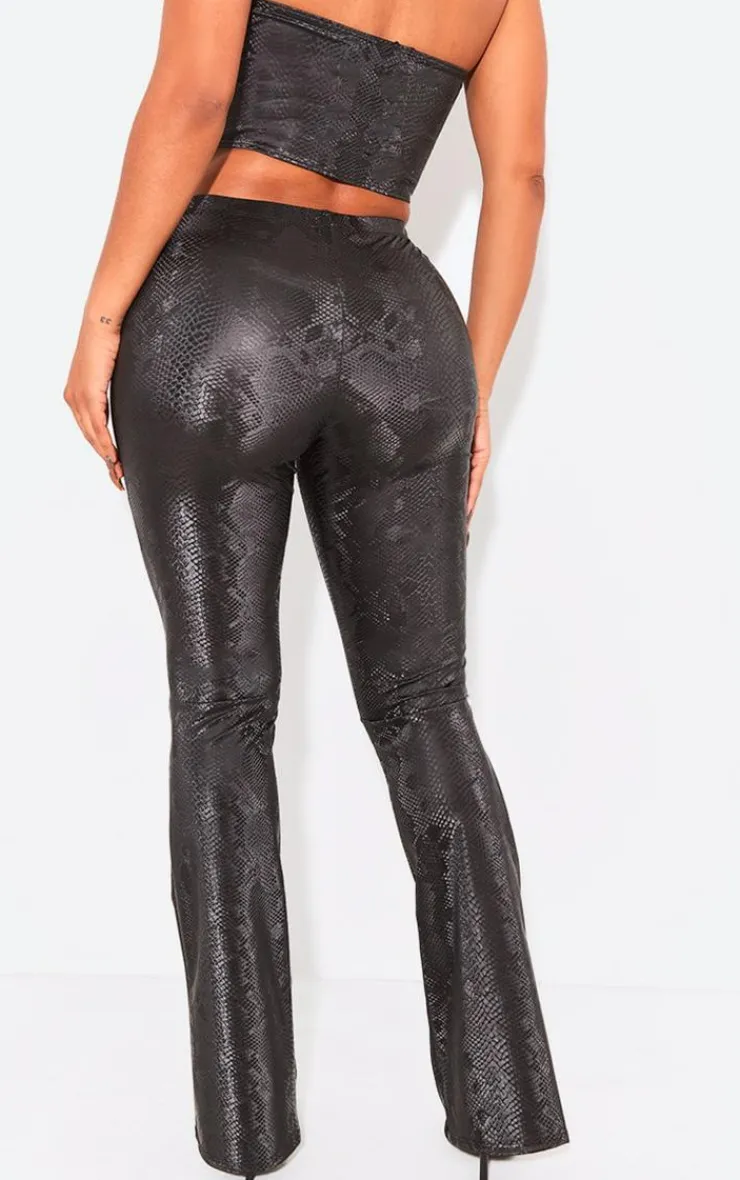 Outlet PrettyLittleThing Shape Matte Faux Leather Snake Flare Pants Black