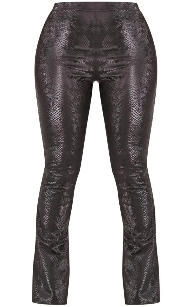 Outlet PrettyLittleThing Shape Matte Faux Leather Snake Flare Pants Black