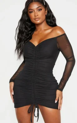 Shape Mesh Ruched Bardot Bodycon Dress-PrettyLittleThing Discount
