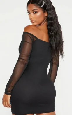 Shape Mesh Ruched Bardot Bodycon Dress-PrettyLittleThing Discount