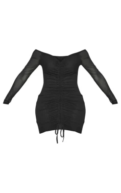 Shape Mesh Ruched Detail Bardot Bodycon Dress-PrettyLittleThing Discount