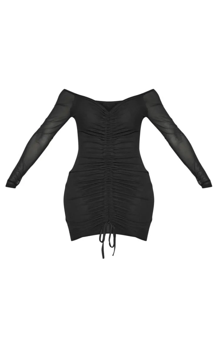 Shape Mesh Ruched Detail Bardot Bodycon Dress-PrettyLittleThing Discount