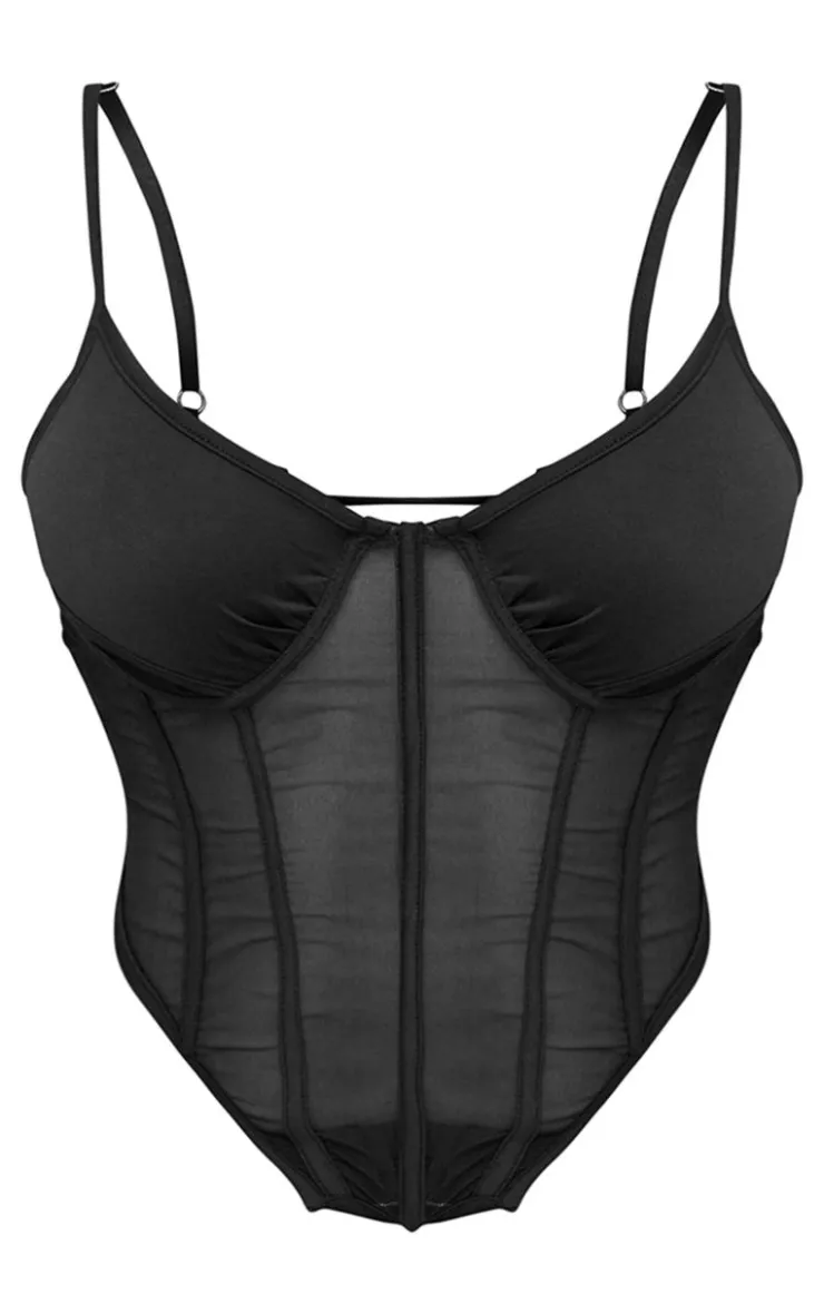 Shape Mesh Strappy Cup Detail Boning Corset Top-PrettyLittleThing Best