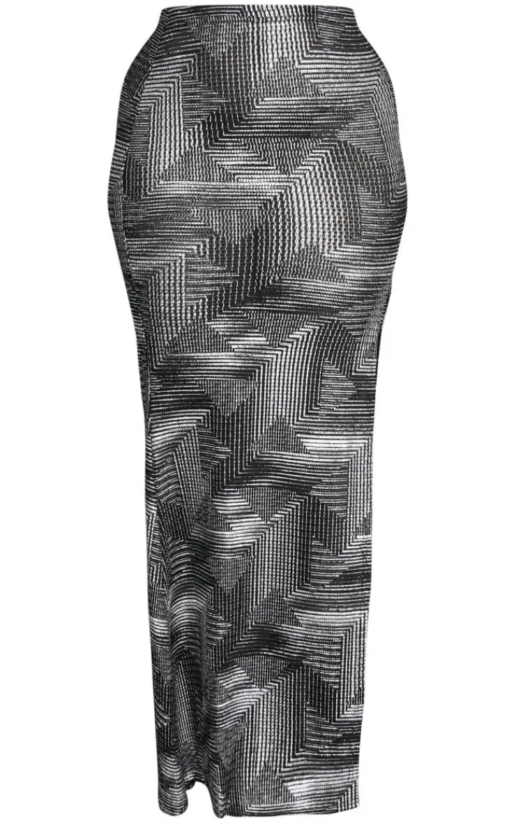 Discount PrettyLittleThing Shape Metallic Textured Split Side Maxi Skirt Black
